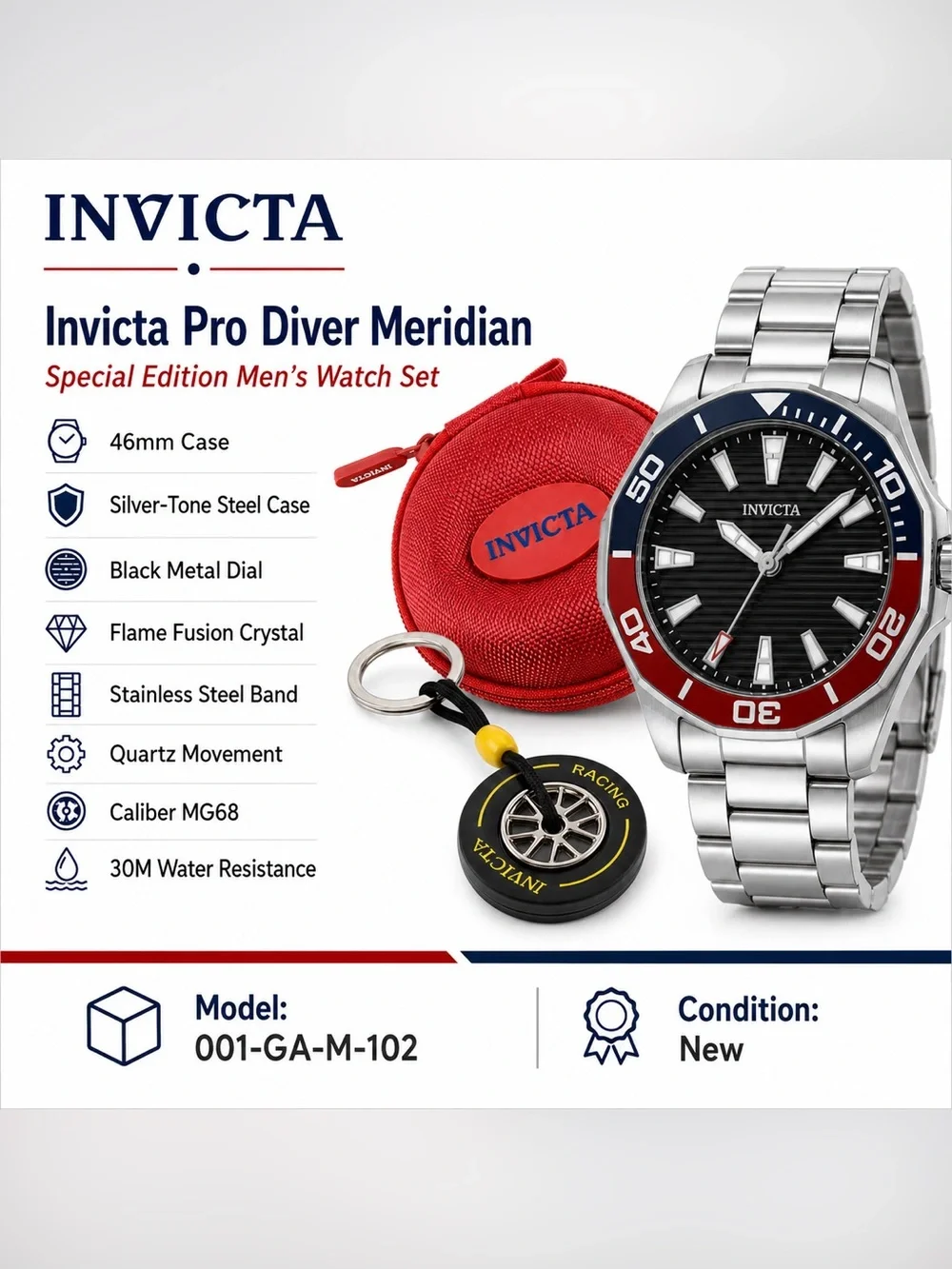 NWT Invicta Pro Diver Meridian 46mm Men’s Watch Set 001-GA-M-102
